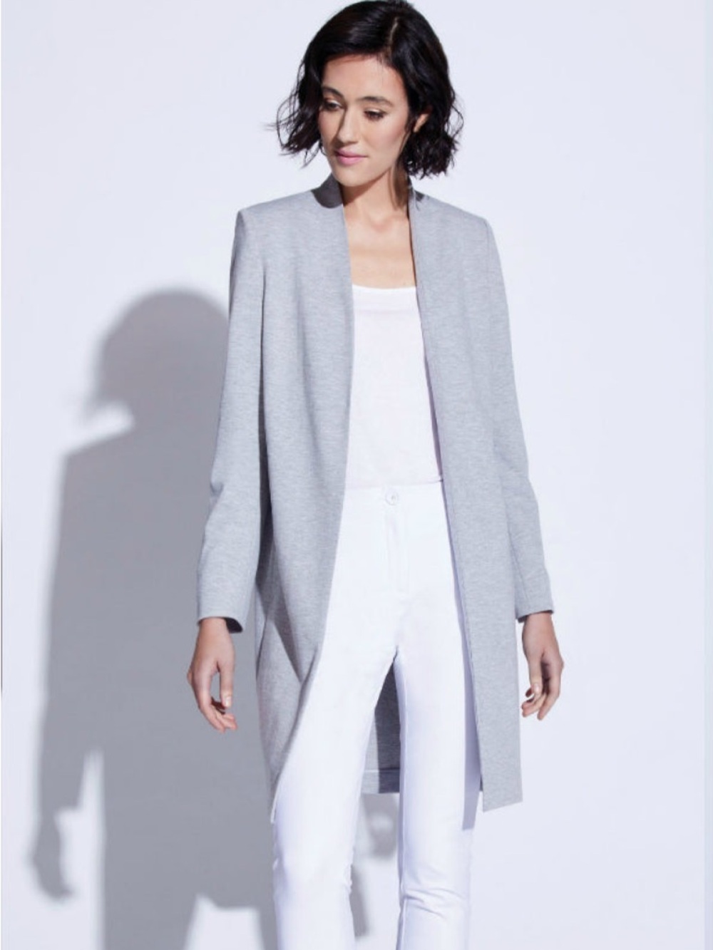 Light Gray Open Front Longline Jacket
